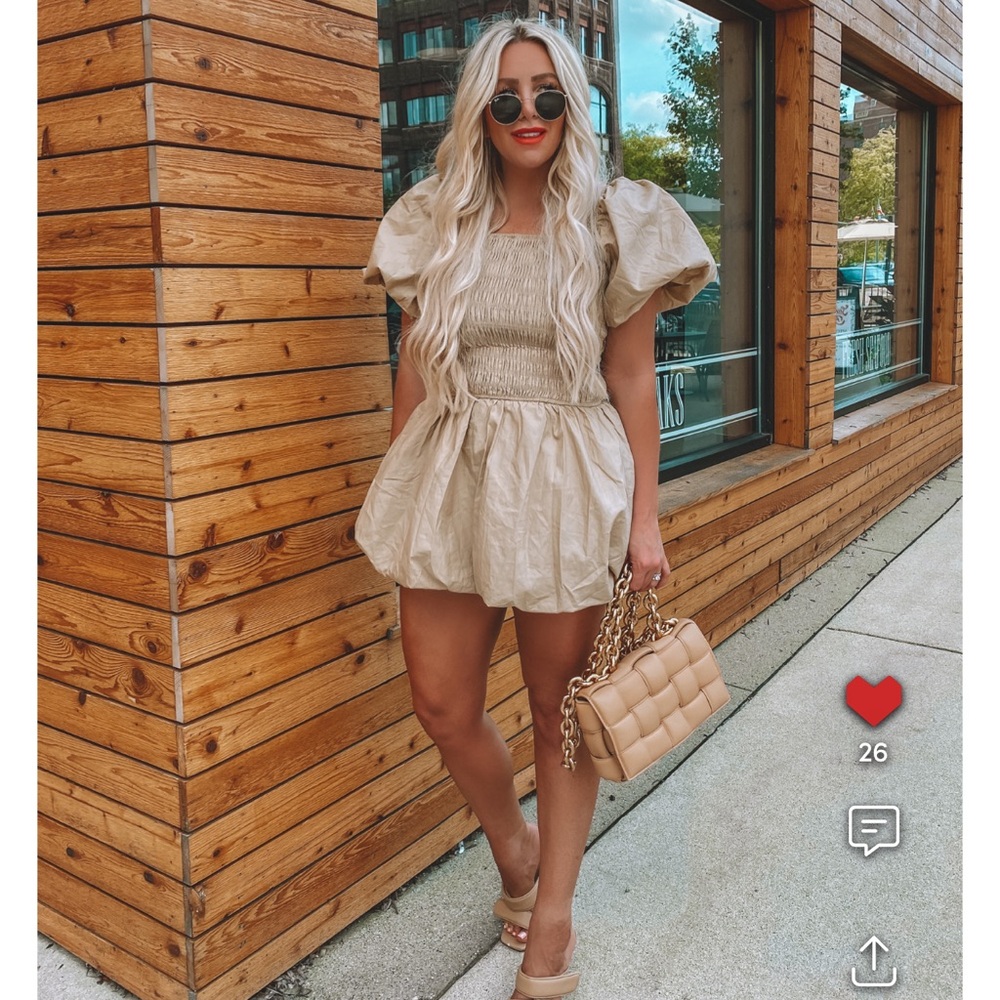 endless rose Women's Smocked Puff Mini Dress Beige Size S